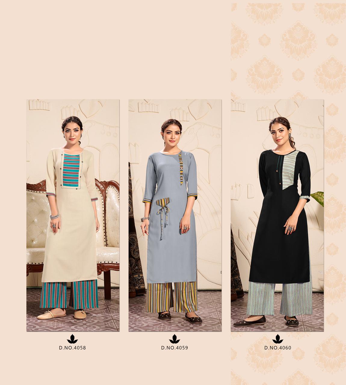 RT PALZZO QUEEN VOL-10 Latest fancy festive Wear Rayon Printed Heavy Kurti With plazzo Collection 